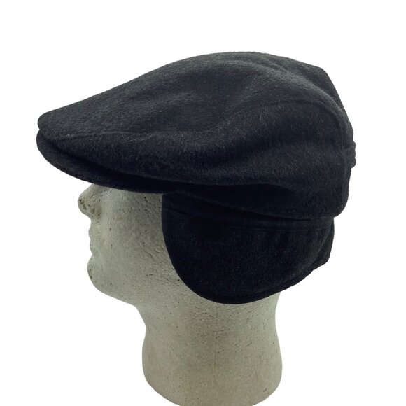 Tiroler Loden 100% Wool Insulated Flat Cap Ear Flap Men Medium Lands End Black - Picture 5 of 7